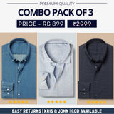 Combo Pack of 3 Men’s Formal Shirts – Stylish & Versatile Collection (Half & Full Sleeves, With/Without Pockets) (FS-46)