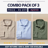 Combo Pack of 3 Men’s Formal Shirts – Stylish & Versatile Collection (Half & Full Sleeves, With/Without Pockets) (FS-51)