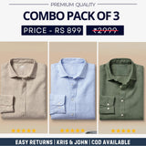 Combo Pack of 3 Men’s Formal Shirts – Stylish & Versatile Collection (Half & Full Sleeves, With/Without Pockets) (FS-51)
