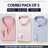 Combo Pack of 3 Men’s Formal Shirts – Stylish & Versatile Collection (Half & Full Sleeves, With/Without Pockets) (FS-53)