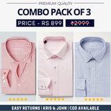 Combo Pack of 3 Men’s Formal Shirts – Stylish & Versatile Collection (Half & Full Sleeves, With/Without Pockets) (FS-53)