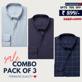 Office Essentials: 3-Pack Premium Cotton Formal Shirts – Tailored Fit, Full Sleeves & Pockets ( FS-161)