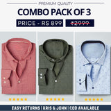 Combo Pack of 3 Men’s Formal Shirts – Stylish & Versatile Collection (Half & Full Sleeves, With/Without Pockets) (FS-55)