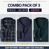 Combo Pack of 3 Men’s Formal Shirts – Stylish & Versatile Collection (Half & Full Sleeves, With/Without Pockets) (FS-46)