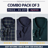 Combo Pack of 3 Men’s Formal Shirts – Stylish & Versatile Collection (Half & Full Sleeves, With/Without Pockets) (FS-46)