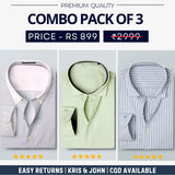 Combo Pack of 3 Men’s Formal Shirts – Stylish & Versatile Collection (Half & Full Sleeves, With/Without Pockets) (FS-47)