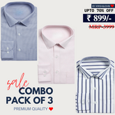 Office Essentials: 3-Pack Premium Cotton Formal Shirts – Tailored Fit, Full Sleeves & Pockets ( FS-163)