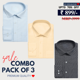 Office Essentials: 3-Pack Premium Cotton Formal Shirts – Tailored Fit, Full Sleeves & Pockets ( FS-164)