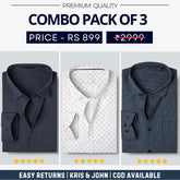 Combo Pack of 3 Men’s Formal Shirts – Stylish & Versatile Collection (Half & Full Sleeves, With/Without Pockets) (FS-48)
