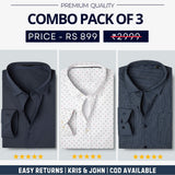 Combo Pack of 3 Men’s Formal Shirts – Stylish & Versatile Collection (Half & Full Sleeves, With/Without Pockets) (FS-48)