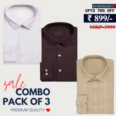 Office Essentials: 3-Pack Premium Cotton Formal Shirts – Tailored Fit, Full Sleeves & Pockets ( FS-165)