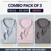 Combo Pack of 3 Men’s Formal Shirts – Stylish & Versatile Collection (Half & Full Sleeves, With/Without Pockets) (FS-49)