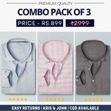 Combo Pack of 3 Men’s Formal Shirts – Stylish & Versatile Collection (Half & Full Sleeves, With/Without Pockets) (FS-49)