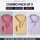 Combo Pack of 3 Men’s Formal Shirts – Stylish & Versatile Collection (Half & Full Sleeves, With/Without Pockets) (FS-50)
