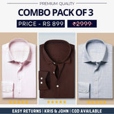 Combo Pack of 3 Men’s Formal Shirts – Stylish & Versatile Collection (Half & Full Sleeves, With/Without Pockets) (FS-78)