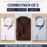 Combo Pack of 3 Men’s Formal Shirts – Stylish & Versatile Collection (Half & Full Sleeves, With/Without Pockets) (FS-78)