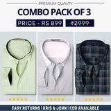 Combo Pack of 3 Men’s Formal Shirts – Stylish & Versatile Collection (Half & Full Sleeves, With/Without Pockets) (FS-52)