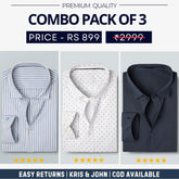 Combo Pack of 3 Men’s Formal Shirts – Stylish & Versatile Collection (Half & Full Sleeves, With/Without Pockets) (FS-79)