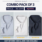 Combo Pack of 3 Men’s Formal Shirts – Stylish & Versatile Collection (Half & Full Sleeves, With/Without Pockets) (FS-79)