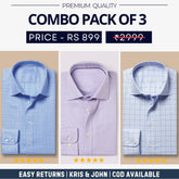 Combo Pack of 3 Men’s Formal Shirts – Stylish & Versatile Collection (Half & Full Sleeves, With/Without Pockets) (FS-80)
