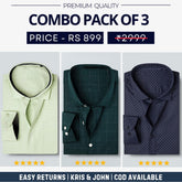 Combo Pack of 3 Men’s Formal Shirts – Stylish & Versatile Collection (Half & Full Sleeves, With/Without Pockets) (FS-81)