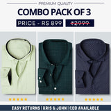 Combo Pack of 3 Men’s Formal Shirts – Stylish & Versatile Collection (Half & Full Sleeves, With/Without Pockets) (FS-81)