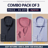 Combo Pack of 3 Men’s Formal Shirts – Stylish & Versatile Collection (Half & Full Sleeves, With/Without Pockets) (FS-41)