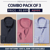 Combo Pack of 3 Men’s Formal Shirts – Stylish & Versatile Collection (Half & Full Sleeves, With/Without Pockets) (FS-41)