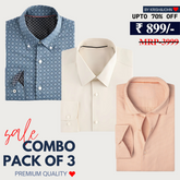 Office Essentials: 3-Pack Premium Cotton Formal Shirts – Tailored Fit, Full Sleeves & Pockets (FS-36 )