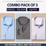 Combo Pack of 3 Men’s Formal Shirts – Stylish & Versatile Collection (Half & Full Sleeves, With/Without Pockets) (FS-42)