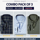 Combo Pack of 3 Men’s Formal Shirts – Stylish & Versatile Collection (Half & Full Sleeves, With/Without Pockets) (FS-43)