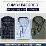 Combo Pack of 3 Men’s Formal Shirts – Stylish & Versatile Collection (Half & Full Sleeves, With/Without Pockets) (FS-43)
