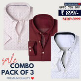 Office Essentials: 3-Pack Premium Cotton Formal Shirts – Tailored Fit, Full Sleeves & Pockets (FS-38 )