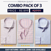 Combo Pack of 3 Men’s Formal Shirts – Stylish & Versatile Collection (Half & Full Sleeves, With/Without Pockets) (FS-44)