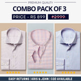 Combo Pack of 3 Men’s Formal Shirts – Stylish & Versatile Collection (Half & Full Sleeves, With/Without Pockets) (FS-44)