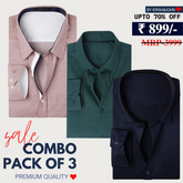 Office Essentials: 3-Pack Premium Cotton Formal Shirts – Tailored Fit, Full Sleeves & Pockets (FS-39 )