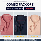 Combo Pack of 3 Men’s Formal Shirts – Stylish & Versatile Collection (Half & Full Sleeves, With/Without Pockets) (FS-45)